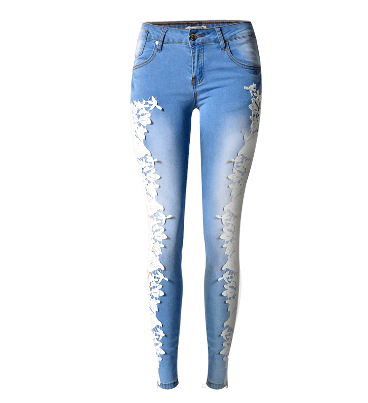 Lace Patchwork Hollow Low Waist Straight Hot Jeans - OhYoursFashion - 4