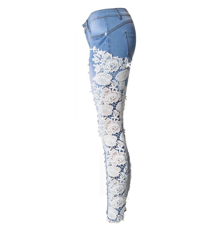 Lace Patchwork Hollow Low Waist Straight Hot Jeans - OhYoursFashion - 5