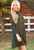 Simple Fashion High Neck Long Sleeve Loose Short Dress - Oh Yours Fashion - 6