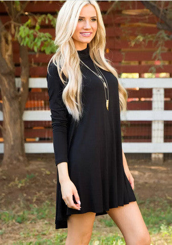 Simple Fashion High Neck Long Sleeve Loose Short Dress - Oh Yours Fashion - 5