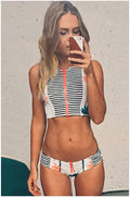 High Waist Flower Print Zipper Bikini Set Swimwear - Oh Yours Fashion - 4