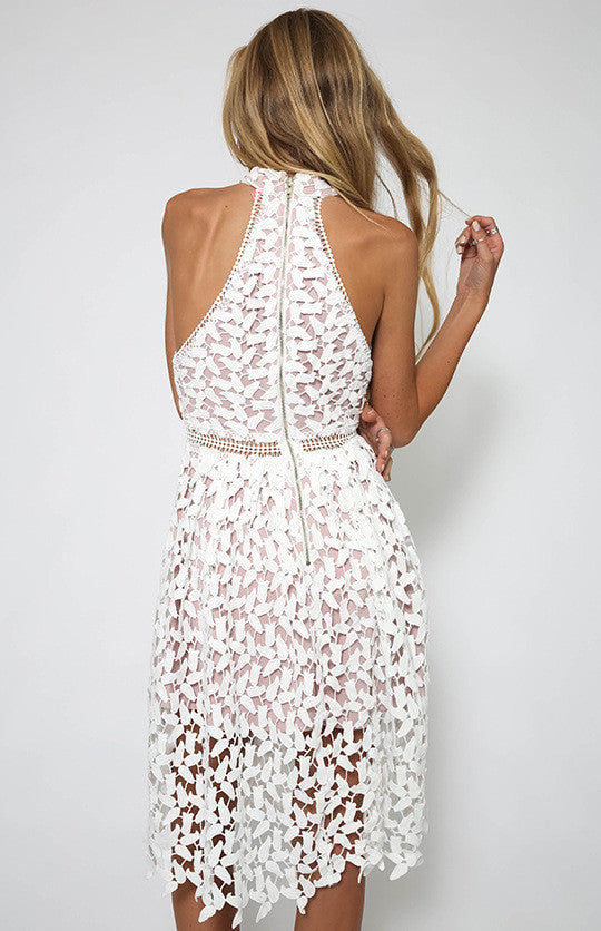 Sexy White Patchwork Lace Sleeveless Dress - Oh Yours Fashion - 4