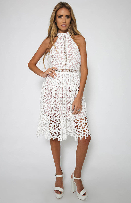 Sexy White Patchwork Lace Sleeveless Dress - Oh Yours Fashion - 6