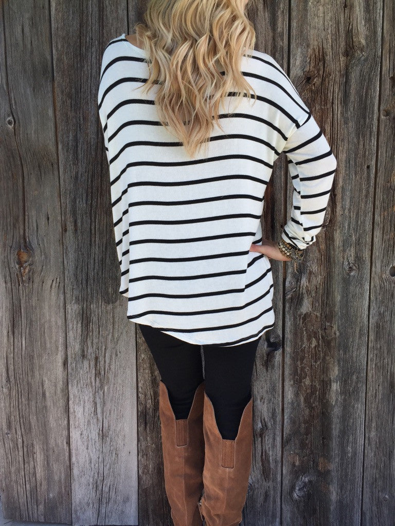 Striped Long Sleeves Scoop Casual Long Blouse - Oh Yours Fashion - 5