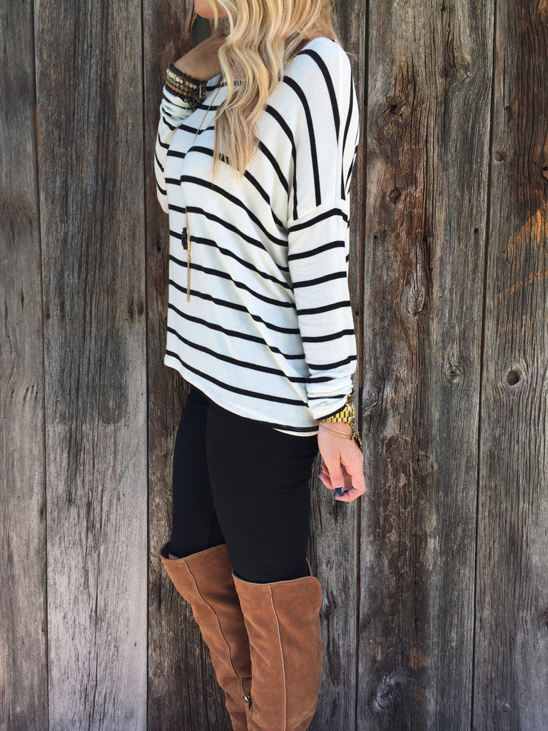 Striped Long Sleeves Scoop Casual Long Blouse - Oh Yours Fashion - 4
