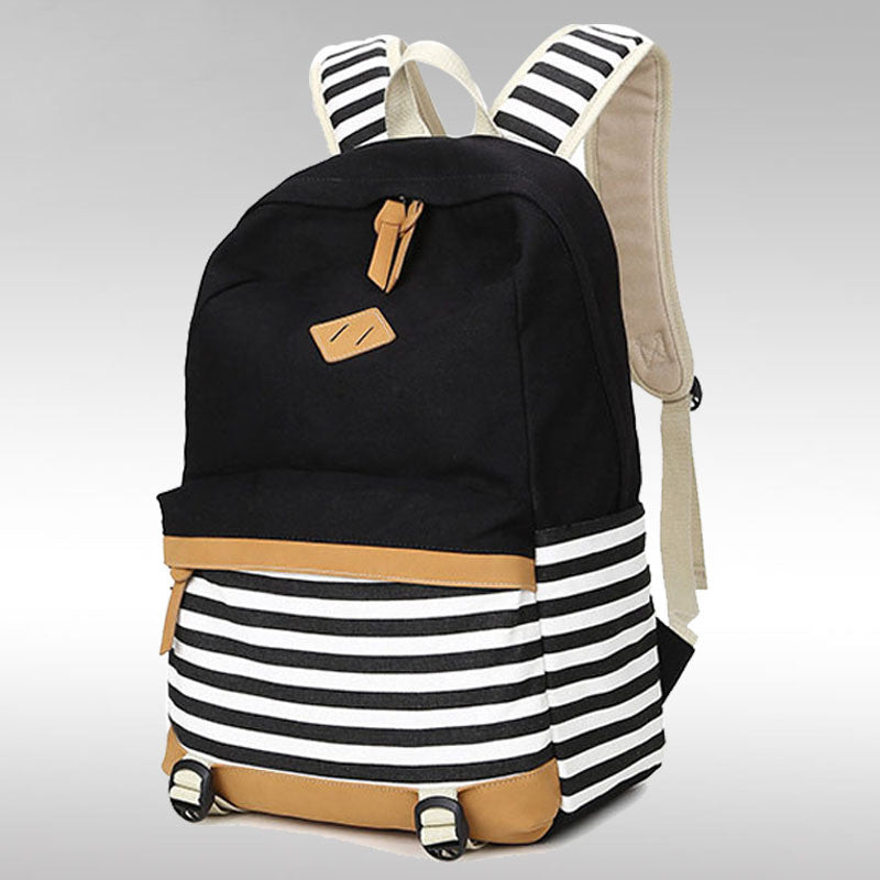 Stripe Print Fashion Canvas Backpack School Travel Bag - Oh Yours Fashion - 4