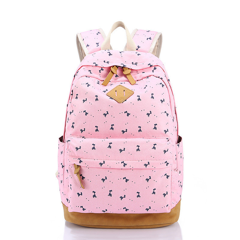 Giraffe Print Simple Fashion Canvas School Backpack - Oh Yours Fashion - 3