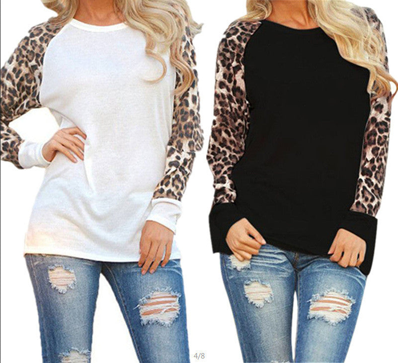 Scoop Long Sleeves Leopard Grain Loose Patchwork Blouse - Oh Yours Fashion - 2