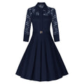 Fashion Lapel Hollow Out 3/4 Sleeve A-Line Knee-Length Dress - Oh Yours Fashion - 5
