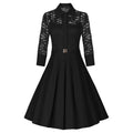 Fashion Lapel Hollow Out 3/4 Sleeve A-Line Knee-Length Dress - Oh Yours Fashion - 6