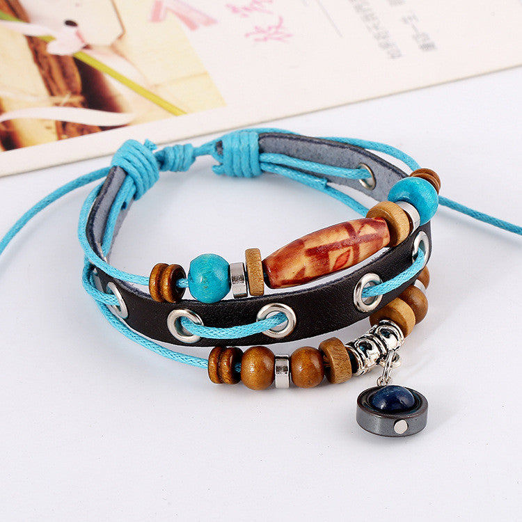 Simple Fashion Beaded Leather Bracelet - Oh Yours Fashion - 3