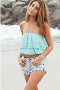 Strapless Pure Color Chiffon Crop Fly-away Top - Oh Yours Fashion - 8