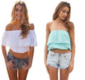 Strapless Pure Color Chiffon Crop Fly-away Top - Oh Yours Fashion - 2