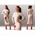 Rose Print Long Sleeve Back Zipper Bodycon Long Dress - Oh Yours Fashion - 4