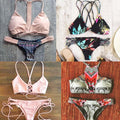 Flower Print Cross Wrap Strappy Bikini Set Swimwear - OhYoursFashion - 1