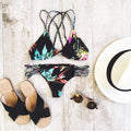 Sexy Hollow Out Lace Up Print Padded Two Pieces Swimwear