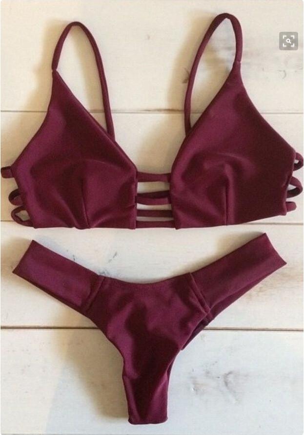 Spaghetti Strap Triangle Low Waist Bikini Set Swimwear - OhYoursFashion - 2