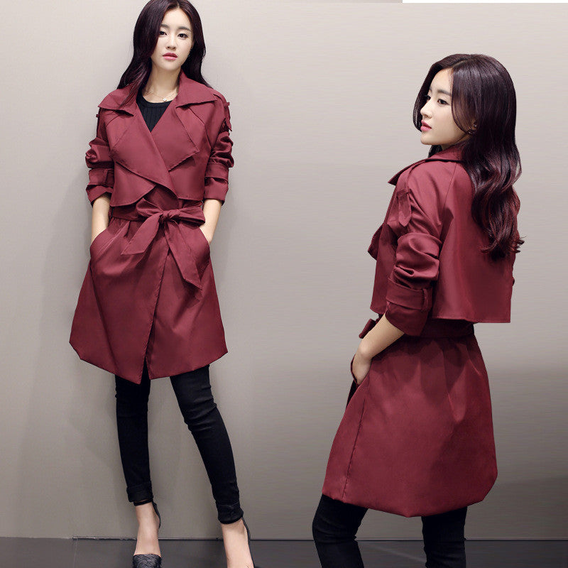 Solid Lapel Pockets Slim Long Coat - Oh Yours Fashion - 1