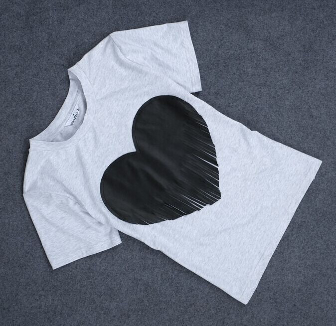 Heart shaped Scoop Short Sleeve Slim T-shirt - Oh Yours Fashion - 4