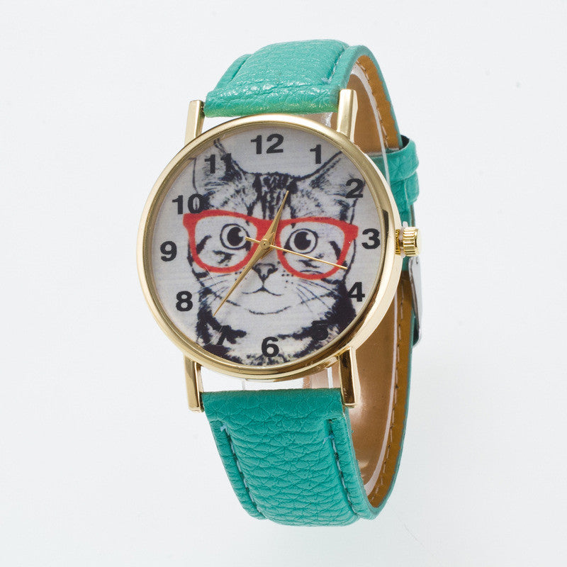 Glasses Cat Face Dial PU Watch - Oh Yours Fashion - 10