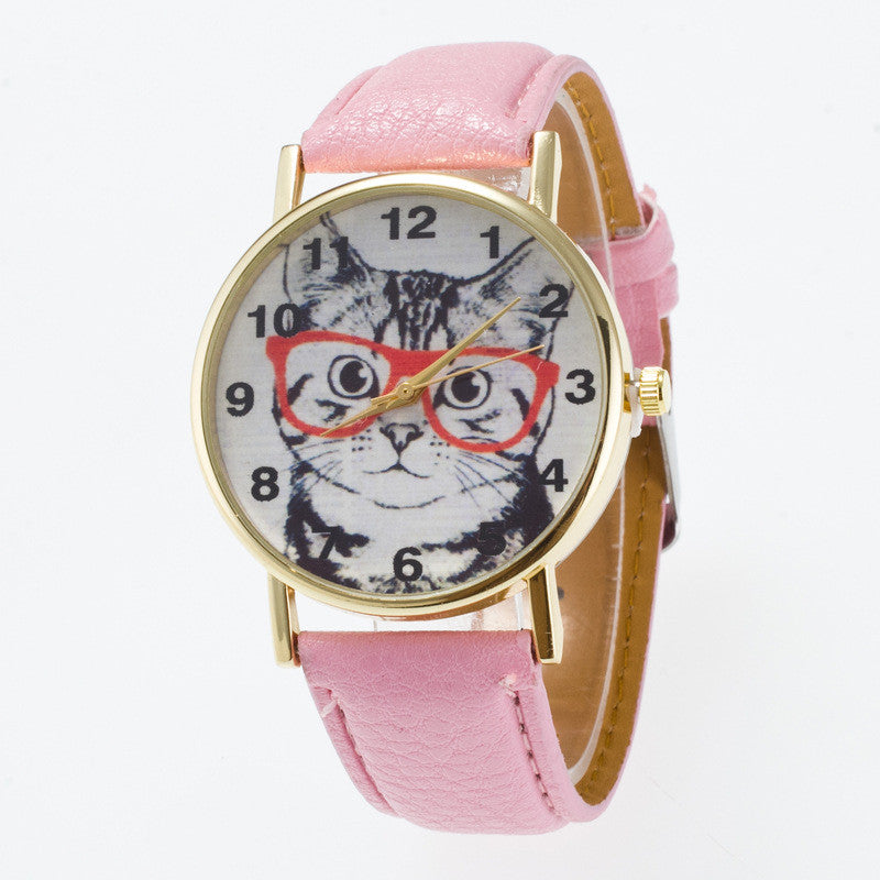 Glasses Cat Face Dial PU Watch - Oh Yours Fashion - 13