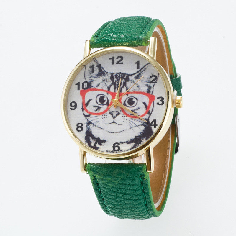 Glasses Cat Face Dial PU Watch - Oh Yours Fashion - 5
