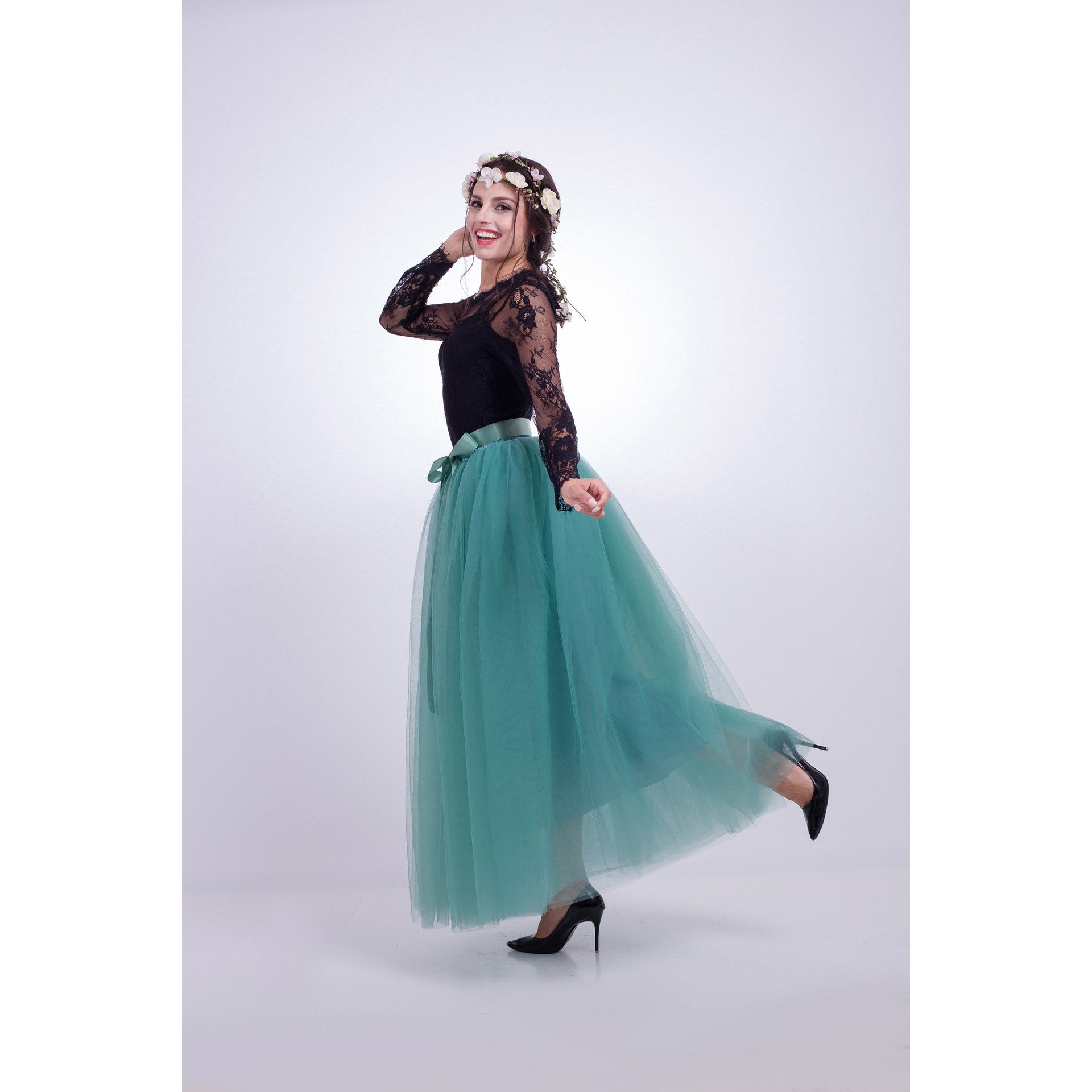 Tulle High Waist Pure Color Loose Swing Long Prom Party Skirt