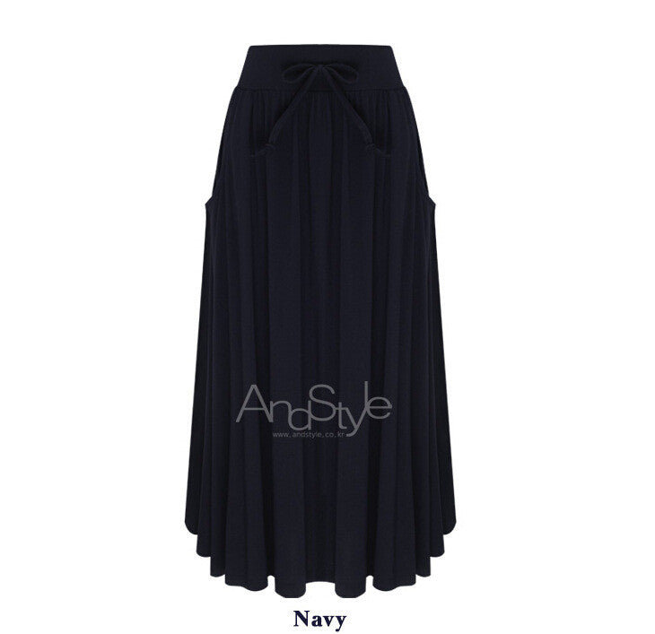 Bowknot Solid Side Pockets Pleated Long Skirt - Oh Yours Fashion - 3