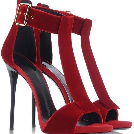Red Open Toe Buckle Sandals