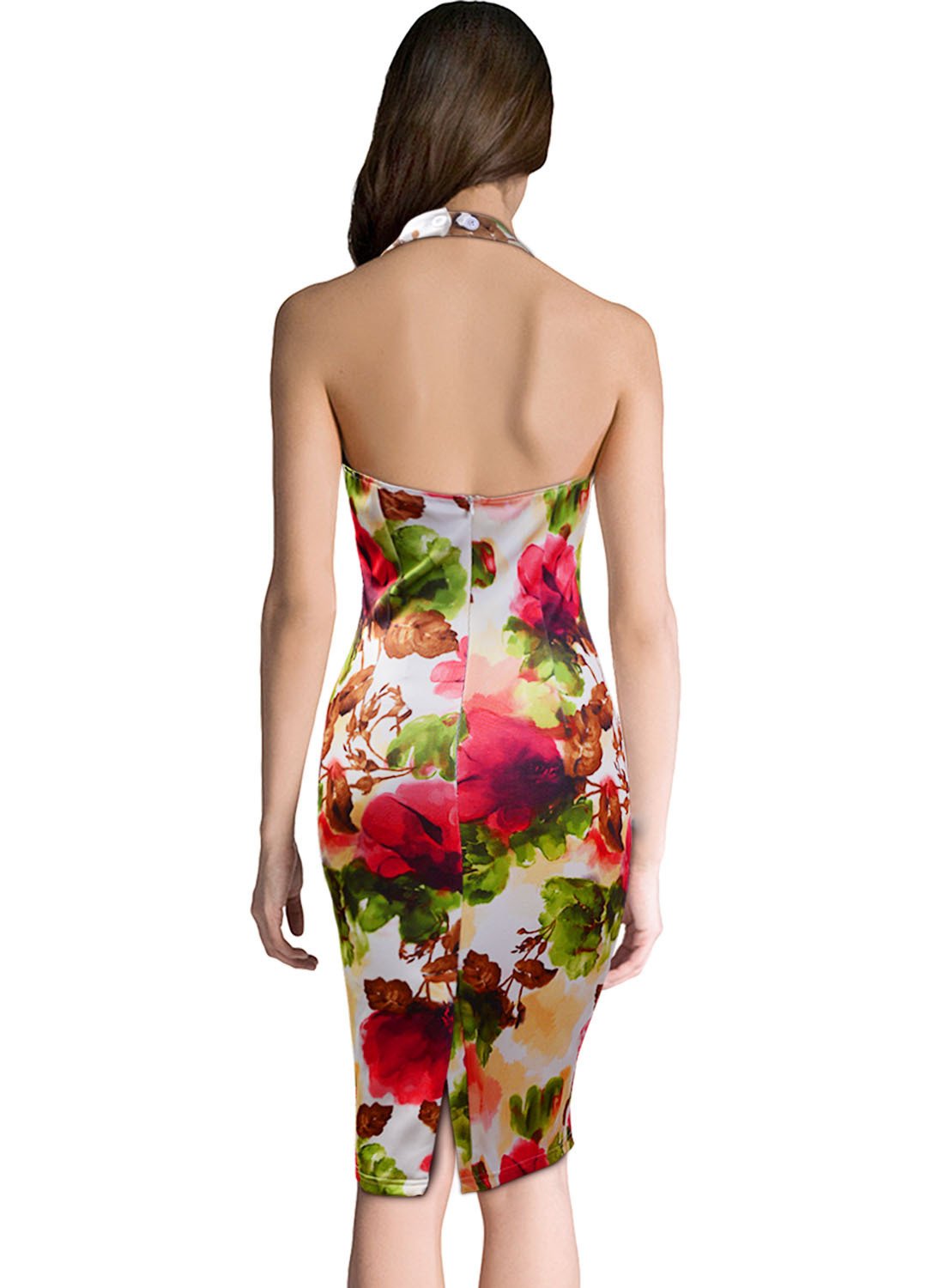 Sexy Halter Backless Sleeveless Flower Print Bodycon A-line Knee-length Dress - OhYoursFashion - 4