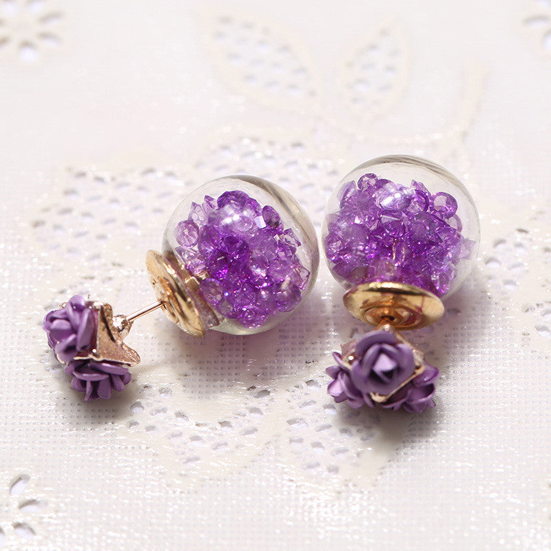 Rose Glass Crystal Ball Earring - Oh Yours Fashion - 1