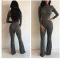 High Neck Long Sleeve Flared Leg Slim Long Jumpsuit - Oh Yours Fashion - 5