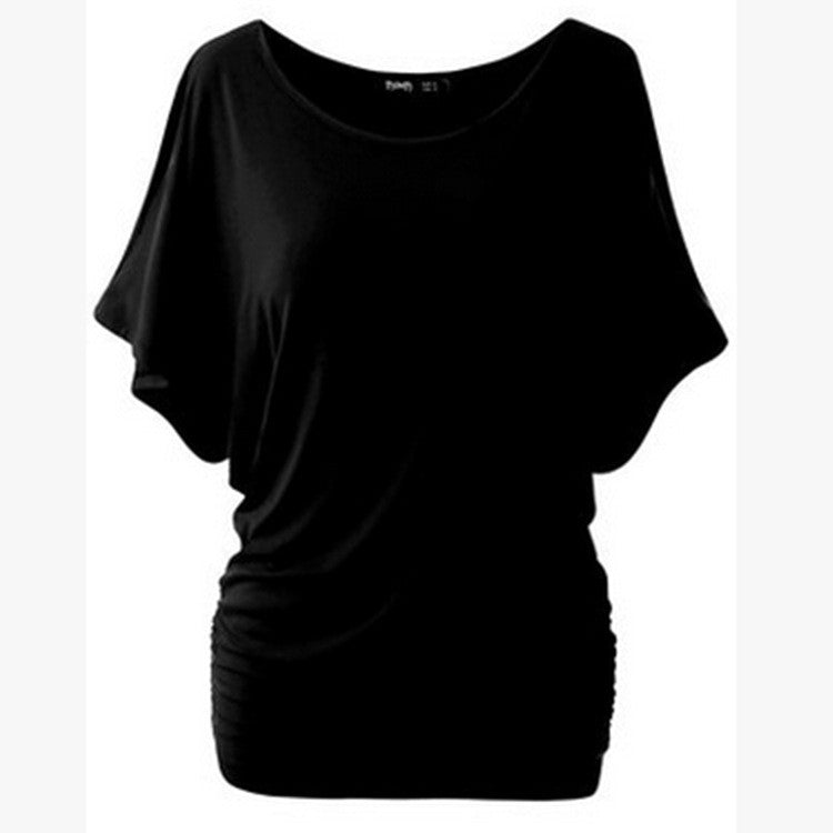 Pure Color Bat-wing Sleeves Scoop Bodycon Sexy T-shirt - Oh Yours Fashion - 2