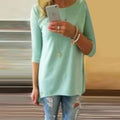 Candy Color 3/4 Sleeve Scoop Irregular T-shirt - Oh Yours Fashion - 7