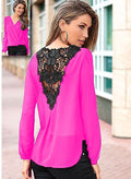 Backless Lace Patchwork V-neck Long Sleeves Chiffon Blouse - Oh Yours Fashion - 6