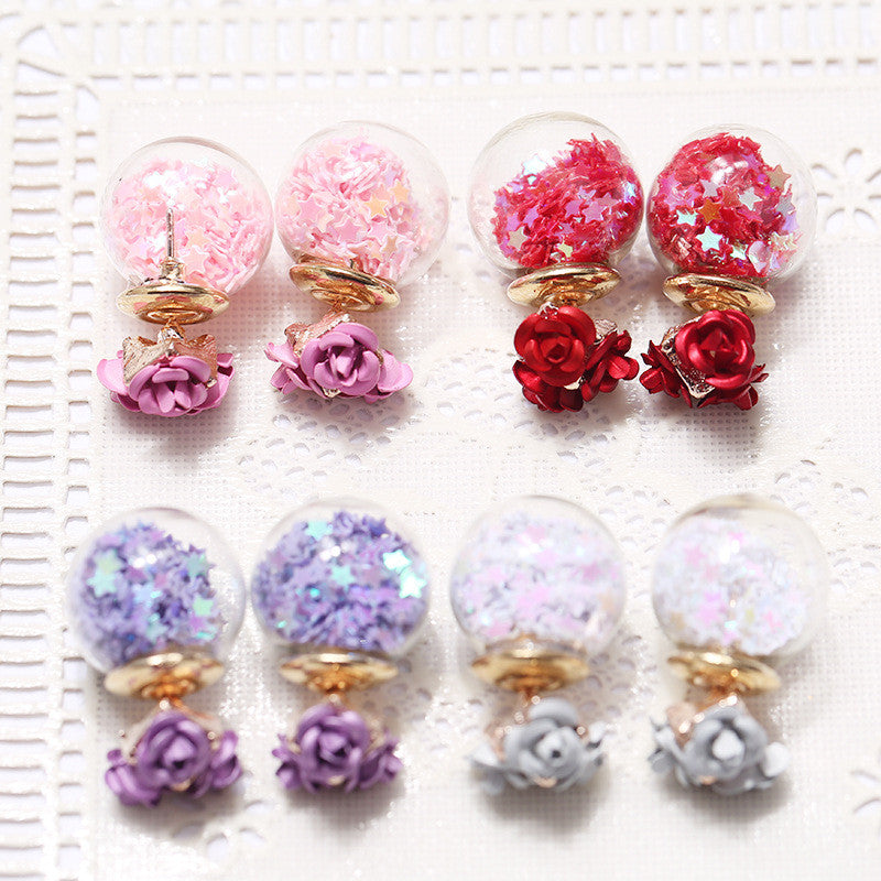 Flower Glass Ball Stars Quicksand Earring - Oh Yours Fashion - 4