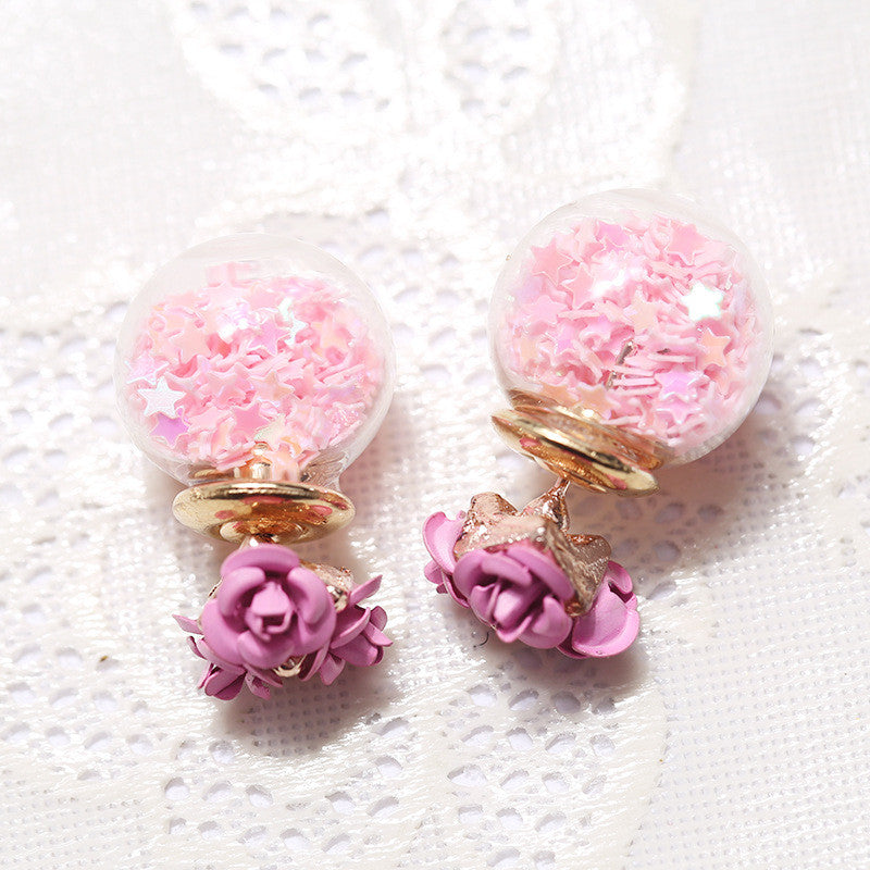 Flower Glass Ball Stars Quicksand Earring - Oh Yours Fashion - 3
