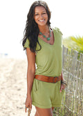 Short sleeves V-neck Spilt Sexy Beach Loose jumpsuits - OhYoursFashion - 4