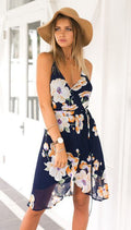 Flower Spaghetti Strap Sleeveless Irregular Knee-Length Dress - Oh Yours Fashion - 2