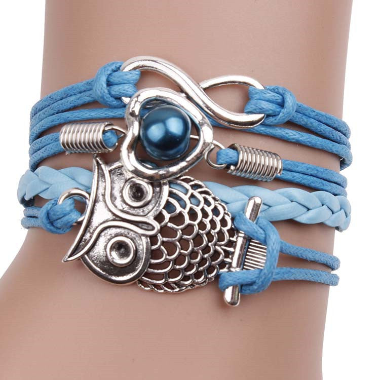 Hollow Out Owl Multilayers Leather Cord Bracelet - Oh Yours Fashion - 1