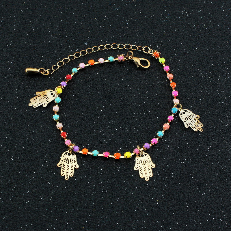 Colorful Crystal Hands Women's Anklet - Oh Yours Fashion - 2