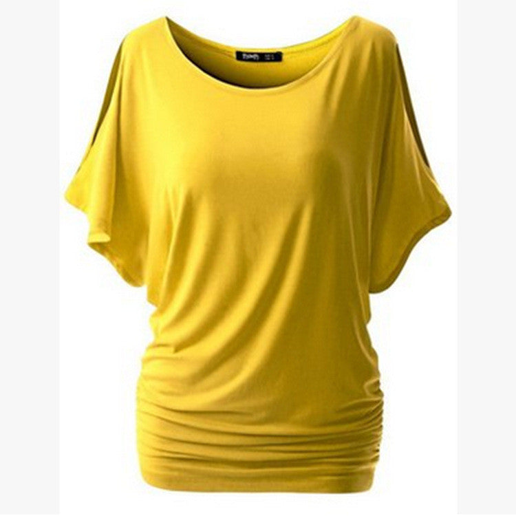 Pure Color Bat-wing Sleeves Scoop Bodycon Sexy T-shirt - Oh Yours Fashion - 9