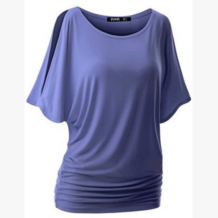 Pure Color Bat-wing Sleeves Scoop Bodycon Sexy T-shirt - Oh Yours Fashion - 11