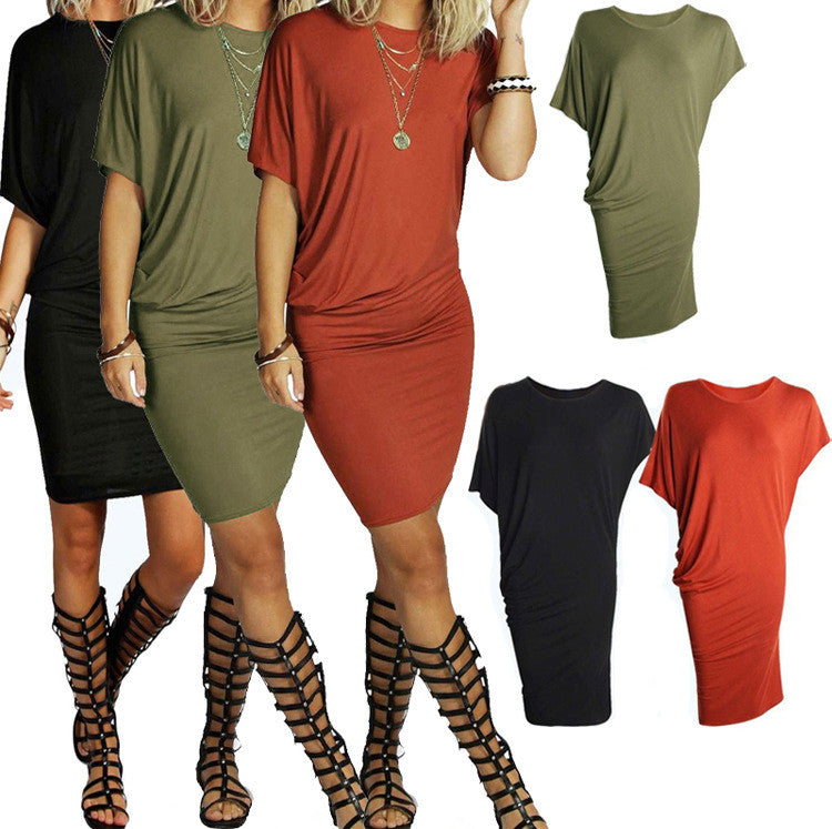 Asymmetric Short Sleeve Pure Color Sexy Bodycon Short Dress - Oh Yours Fashion - 4