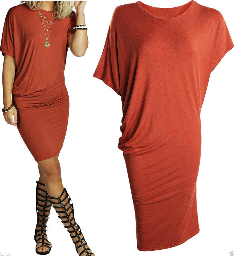 Asymmetric Short Sleeve Pure Color Sexy Bodycon Short Dress - Oh Yours Fashion - 3