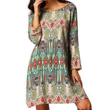 Print O-neck Open Back Long Sleeve Short Dress - Oh Yours Fashion - 3