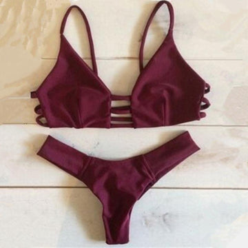 Spaghetti Strap Triangle Low Waist Bikini Set Swimwear - OhYoursFashion - 1