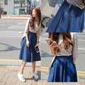A-line Flared Pleated Slim Denim Middle Skirt - Oh Yours Fashion - 1