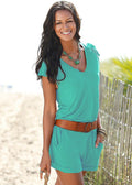 Short sleeves V-neck Spilt Sexy Beach Loose jumpsuits - OhYoursFashion - 2