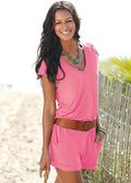Short sleeves V-neck Spilt Sexy Beach Loose jumpsuits - OhYoursFashion - 5